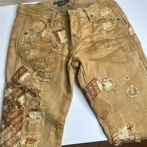 Vintage Ralph Lauren Patchwork Distressed Pants • Boho Straight Leg • Size 25